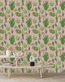 Beige Wallpaper with Cactus Pattern