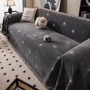 Chenille Camellia Floral Sofa Throw Cover Couch Blanket with Striped Jacquard