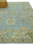 Light Blue, Beige and Ivory Hand knotted 8x10 Traditional Oriental Oushak wool rug