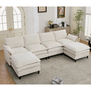 [NEW ARRIVED]Modular Sofa,U Shaped Cloud Couch Comfy Set ,6-Seater, 2 Armrest Pillows, Convertible Sectional  Couch, Living Room,Apartment, Chenille(2 Movable Ottoman),Beige