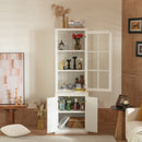 Retro Style Hutch Cabinet with Single Glass Door, China Cabinet for Home, Office, or Studio - White, 75.25'' Tall