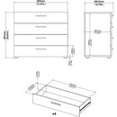 Oak Structure Four Drawer Chest With Silver Bar Handles