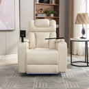 Home Theater Recliner with 270 Degree Swivel, PU Leather, Power Recliner with Tray Table, Phone Holder, Cup Holder, USB Port, White