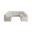 Convertible U-shaped Sectional Sofa with Pull-out Bed, Beige Chenille, 107.1'