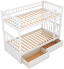 White Convertible Wood Twin Over Twin Bunk Bed With Storage Drawers