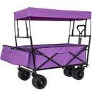 480Lbs Collapsible Wagon with Canopy,Wagon Stroller with 7' All-Terrain Wheels, Lightweight Foldable Wagon, Large Capacity for Camping, Shopping, Sports, and Garden Use, purple