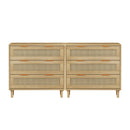 3 Drawers Rattan Storage Cabinet Rattan Drawer, For Bedroom, Living Room, Dining Room, Hallways (Set of 2) - Oak