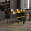 59 inch bar table, dining table, sofa table with power socket and LED light, 3 saddle stools, 4-piece bar table and chairs set for living room, dining room and kitchen