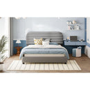 Queen Size Velvet Upholstered Platform Bed,Solid Frame and Stylish Curve-shaped Design, Gray