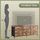 55 Inch Dresser TV Stand With 9 Fabric Drawers Rustic Brown