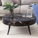 31.5' Black Marble-Patterned MDF Round Coffee Table with black Metal Legs.Adjustable Feet,Coffee table,Round Table Design,MDF Material,Black Marble Pattern.