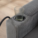 Convertible Chaise Lounge 63' Loveseat Sofa Bed with USB Ports, Cup Holders, Phone Holder, Ample Storage, Grey Corduroy
