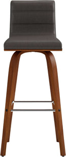 Mid-Century Modern Barstool Grey Faux Leather Wood Finish