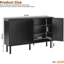 ON-TREND Minimalist Shoe Cabinet with 5 Solid Wood Legs, Cream Style Sideboard Buffet Cabinet with Fluted Doors, Large 4-Door Storage Cabinet with Adjustable Shelves for Living Room, Black, 55.1*13.7'