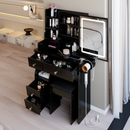 29.2' Small Size Left Drawer Desktop Vanity Table + Cushioned Stool, 2 AC+2 USB Power Station, Hair dryer bracket, Extra Large Touch Control Sliding LED Mirror, Tri-color Switching, Brightness Adjust