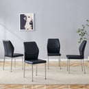 Luxury Simple Chair Set of 4 - High Resilience Dining Chair Black PU Material with Metal Silver Leg