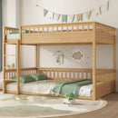 Queen over Queen Bunk Bed with Ladder and Guardrails, Natural