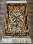Exceptional Silk Rug 2.6 x 4, Very Fine 630 KPSI, Persian Vase Tree of Life Bird Pictorials, Handmade