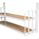 Full Size Metal Loft Bed with Desk, Storage Shelves and Charging Station, White