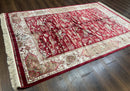 Turkish Silk Hunting Scene Rug 5 x 7.6, Red & Ivory, Bamboo Silk, New