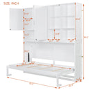 Twin Size Wall Murphy Bed with Top Cabinet, Shelves ,Space Saving Foldable Bed with Light & USB,White