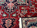 Indo Persian Heriz Rug 8x10, Geometric Medallion, Brick Red Ivory Navy Blue, Room Sized Heriz Carpet, Wool Rug