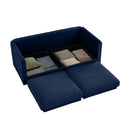 Modern Chenille Blue 2-Seater Sofa with Hidden Storage and Cylindrical Support