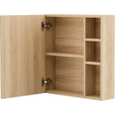 Natural Wood Grain Multi-Function Mirror Cabinet - Clear Mirror and Storage Space. MDF material mirror cabinet,a separate wall mounted bathroom mirror for storage and space saving.