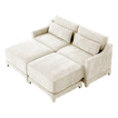 Elegant Beige Chenille Two-Seater Sofa with Ottomans and Lumbar Pillows