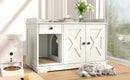 GO Cat Litter Box Enclosure, Litter Box Furniture Hidden with Cat Litter Mat, Indoor Cat House with Storage Drawer Side Table, Farmhouse Style Cat Box Cabinet for Living Room, White
