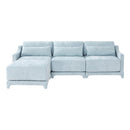 Sky Blue Three-Seater Chenille Sofa with Movable Ottomans, High-Resilience Sponge, Easy Install