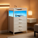 White Nightstand With Charging Station And RGB LED Lighting