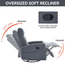 Manual Recliner Chair with Rocker and Swivel in Fabric for Living Room, Grey
