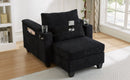 Convertible Chaise Lounge Sofa Chair Bed with USB Ports, Cup Holders & Storage, Black Corduroy, 37.4'