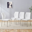 Luxury Simple Chair Set of 4 White PU Material High Resilience Dining Chair with Metal Silver Leg