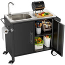Outdoor Grill Cart with 304 Stainless Steel Sink and Cabinet, Black and Silver, L38' x W18' x H35'