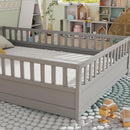 Full size Floor bed, integral construction with super high security barrier, door, children's floor bed frame, Montessori wooden children's floor bed, Support slat Grey