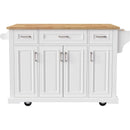 K&K 54inch Large Kitchen Island with Rubber Wood Drop Leaf, Embossed Texture Rolling Kitchen Cart on 4 Wheels with 4 Doors and 3 Drawers, Kitchen Island with Storage for Kitchen, Dining Room,White