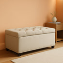 Rectangular Thirty Five Inch Beige Tufted Storage Ottoman Upholstered