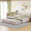 Full Size Upholstered L-Shaped Upholstered Daybed with Twin
Size Pop Up Trundle and USB ports, Beige