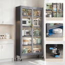65' Kitchen Pantry Storage Cabinet, 6 Tier Metal Display Storage Cabinet with Transparent Door, Adjustable Shelves & Wheels, Food Pantries Cabinets, for Kitchen, Living Room and Dining Room, Gray