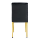 A Set of 4 Black PU Leather Backrest Chairs with Gold Metal Legs - A Perfect Pairing, Ideal for Minimalist and Modern Home Décor Styles, with Product Dimensions of 16.2*18.5*34.6 inches