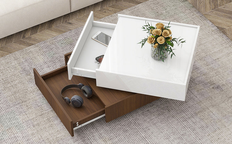 Walker Edison | Square Rotating Coffee Table with 2 Drawers