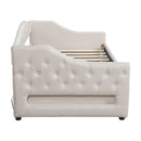 Upholstered Twin XL Size Daybed with LED Belt and 2 Drawers, Beige, Linen Material