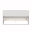 Full Pine Wood Bed with Bookcase Headboard ,LED Motion Sensor Light, Bed Guardrails,White