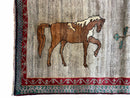4 X 6 Handmade Rug Zagros New Vintage Quality Wool Rug Horses Silver Brown Nice