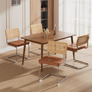 Natural Rattan Dining Chairs Set of 2, Modern Dining Room Chairs with Solid Wood Back for Kitchen Living Room, Mid Century Breuer Design Inspired, Upholstered Faux Leather (Brown)