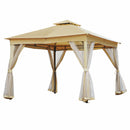 TREXM 10x10 Outdoor Gazebo Tent with Double Roofs, Patio Gazebo with Mosquito Netting, Patio Canopy for Backyard, Garden, Lawn and Deck (Beige)