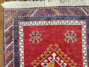 Vintage Turkish Kazak Rug 2.5 x 5 Red Wool Carpet Medallions Runner Geometric