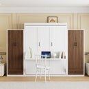 Full Size Murphy Bed Wall Bed with Closet ,Drawers and Table,White